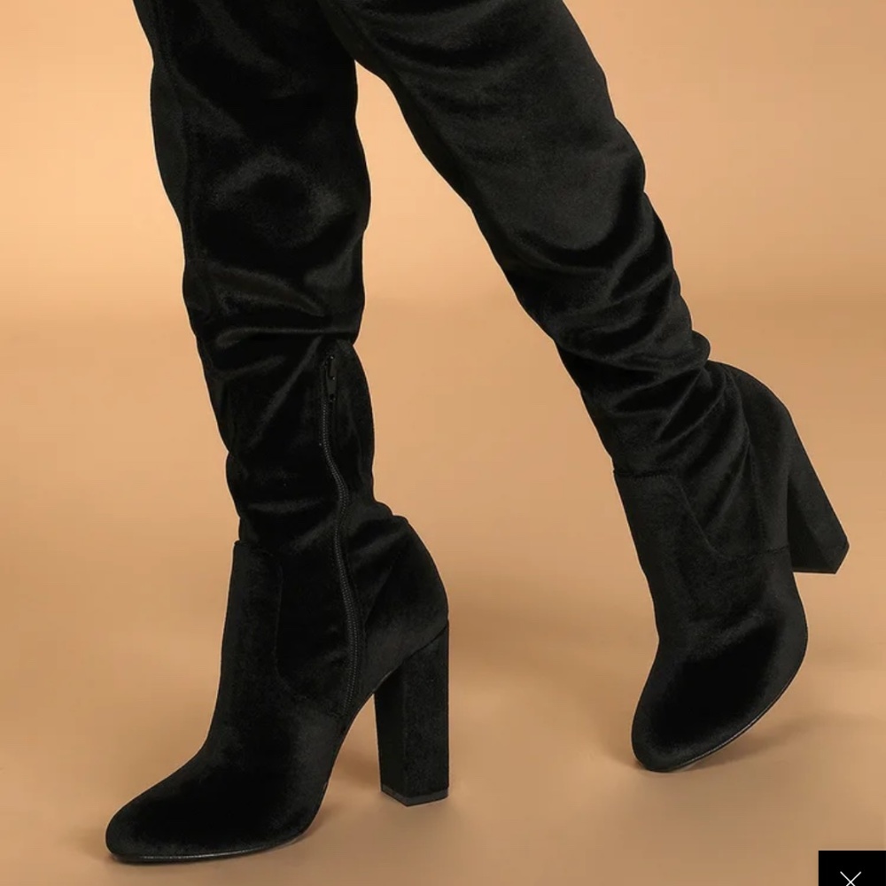 CHINESE LAUNDRY Brenda Black Velvet Over the Knee Boots